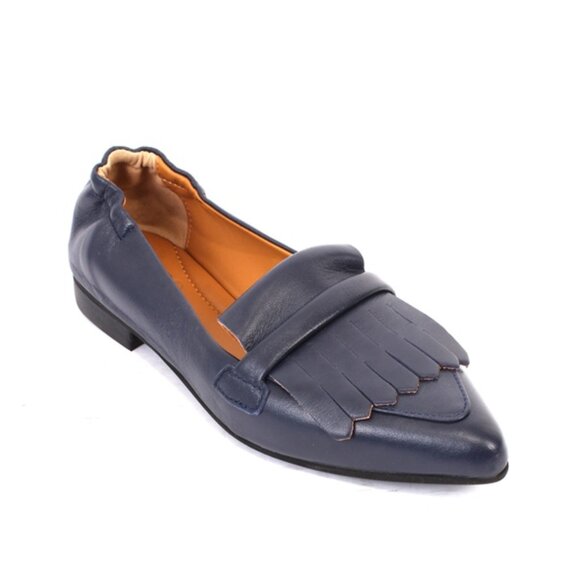 Kapogiro 204 Blue Leather Pointy Flat Shoe